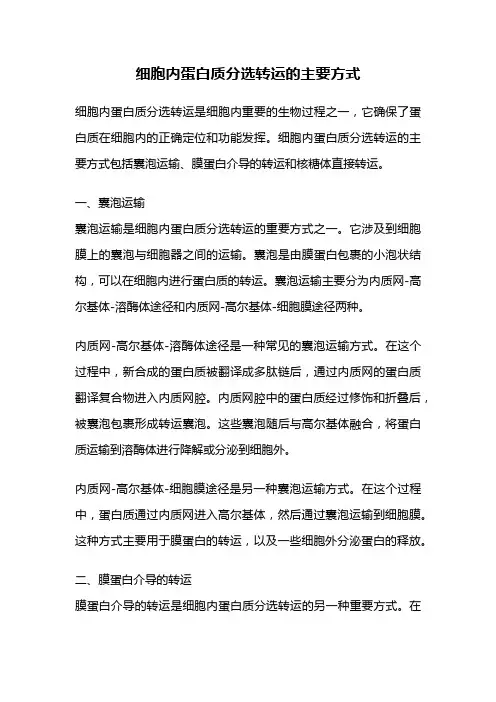 细胞内蛋白质分选转运的主要方式