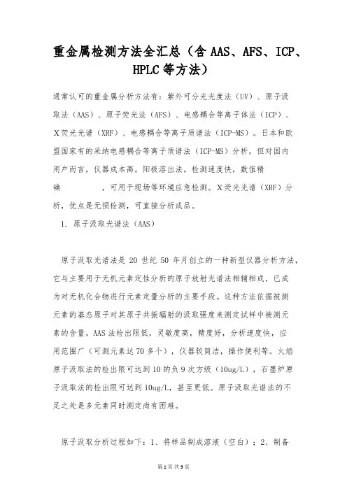重金属检测方法全汇总(含AAS、AFS、ICP、HPLC等方法)