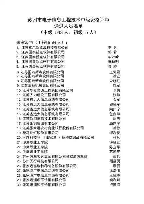 苏州市电子信息工程技术中级资格评审