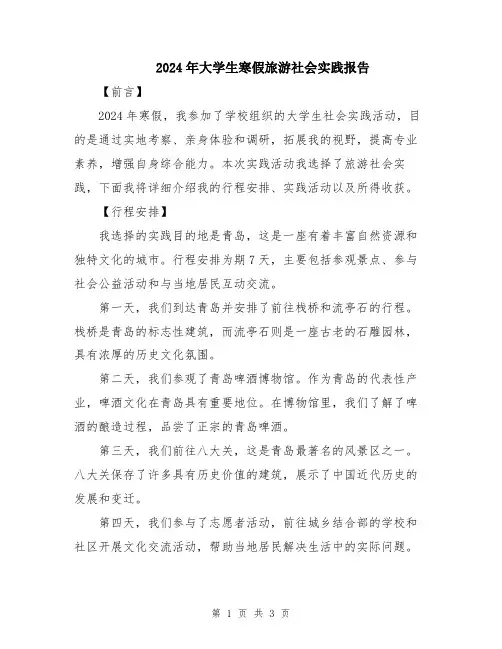 2024年大学生寒假旅游社会实践报告