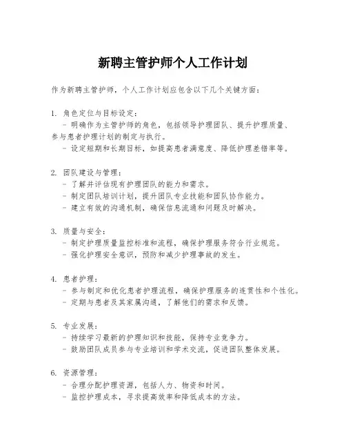 新聘主管护师个人工作计划