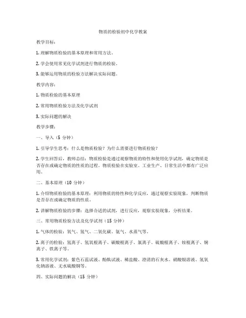 物质的检验初中化学教案