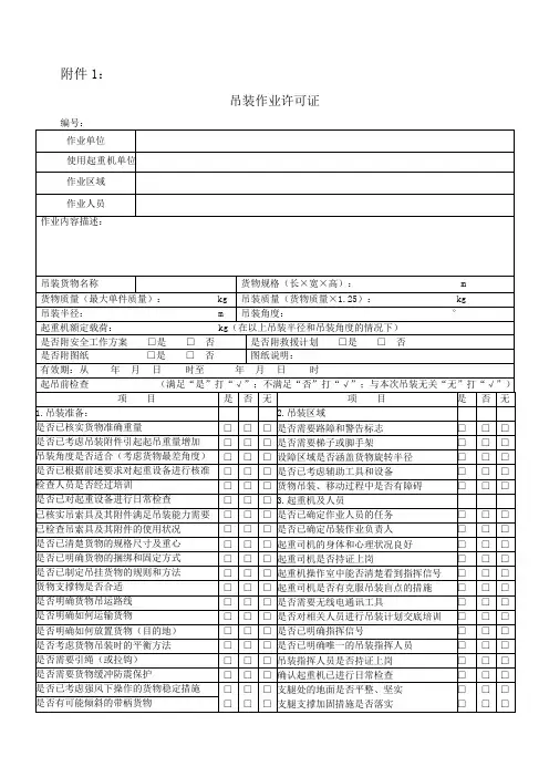 吊装作业许可证票样