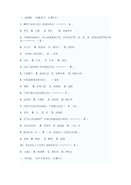美术招考试题
