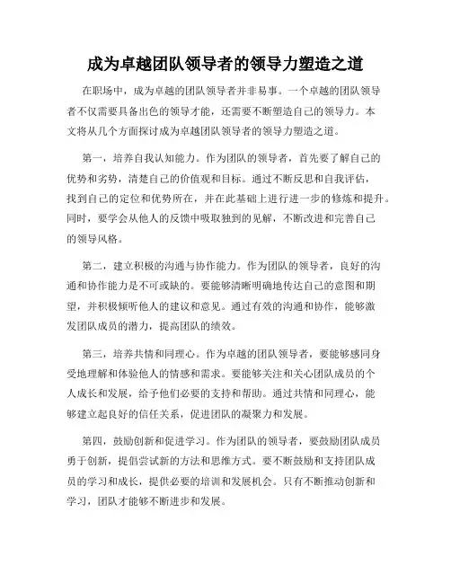 成为卓越团队领导者的领导力塑造之道