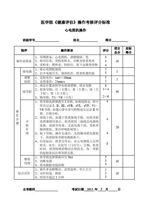 评分标准-健康评估-心电图机操作 270份