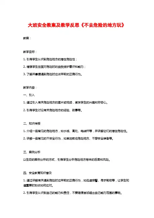 大班安全教案及教学反思《不去危险的地方玩》