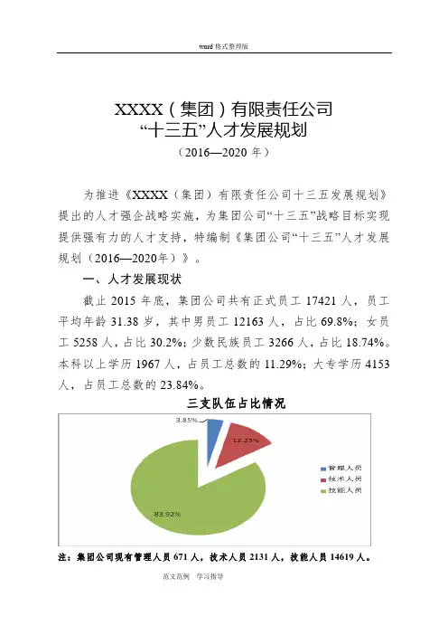 集团公司十三五人才发展规划方案