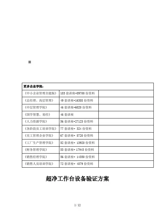 超净工作台设备验证方案介绍