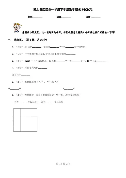 湖北省武汉市一年级 下学期数学期末考试试卷