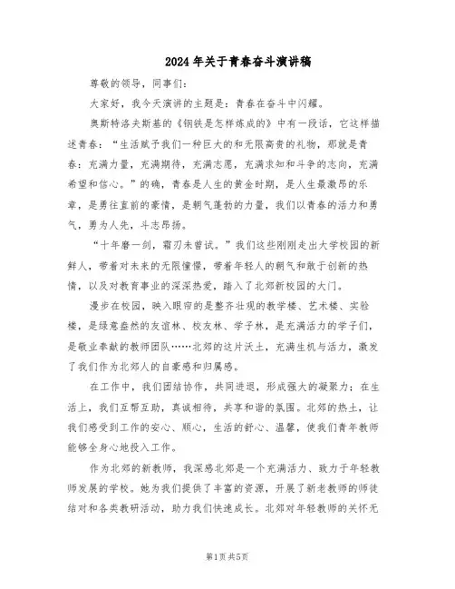 2024年关于青春奋斗演讲稿（二篇）