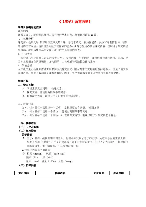 九年级语文下册 20《庄子故事》两则教学案(无答案)(新版)新人教版