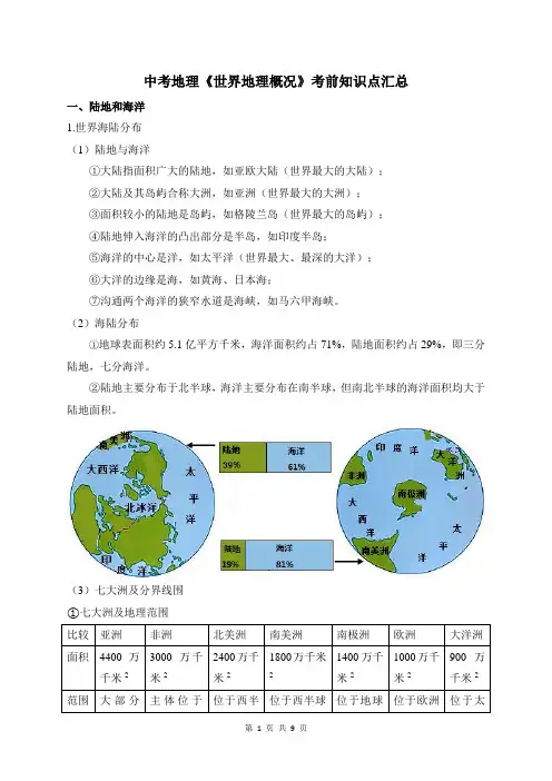 中考地理《世界地理概况》考前知识点汇总