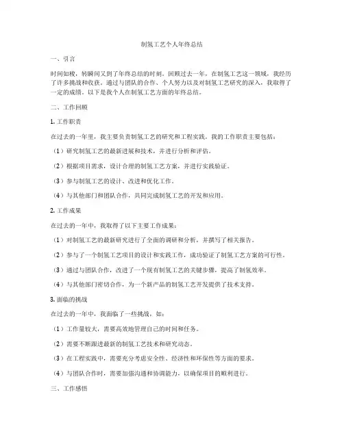 制氢工艺个人年终总结