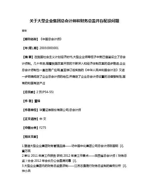 关于大型企业集团总会计师和财务总监并存配设问题