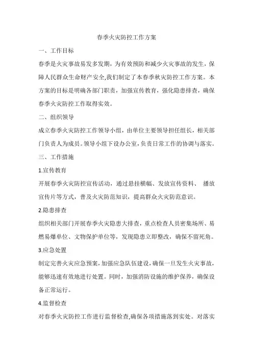 春季火灾防控工作方案