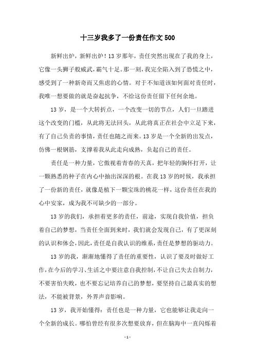 十三岁我多了一份责任作文500