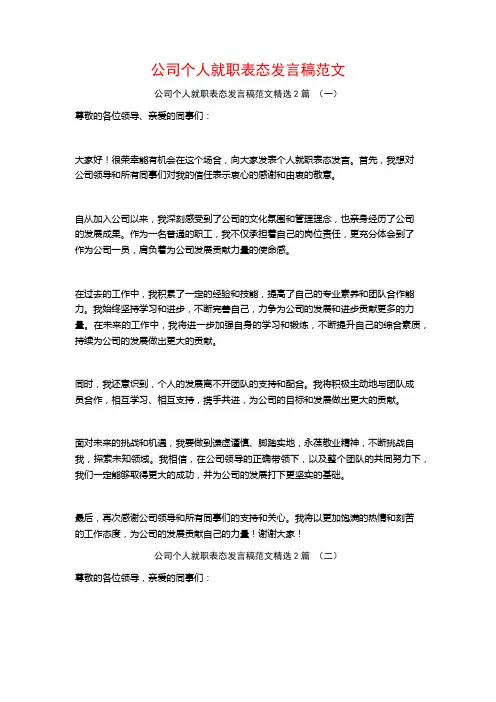 公司个人就职表态发言稿范文2篇