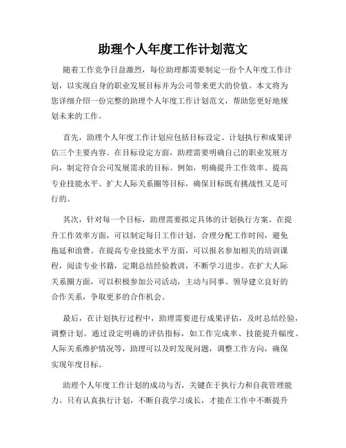 助理个人年度工作计划范文