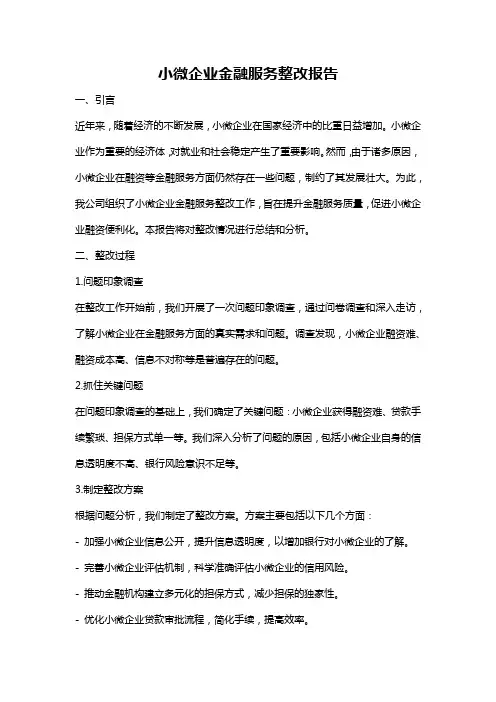 小微企业金融服务整改报告