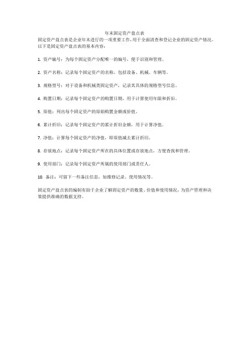 年末固定资产盘点表