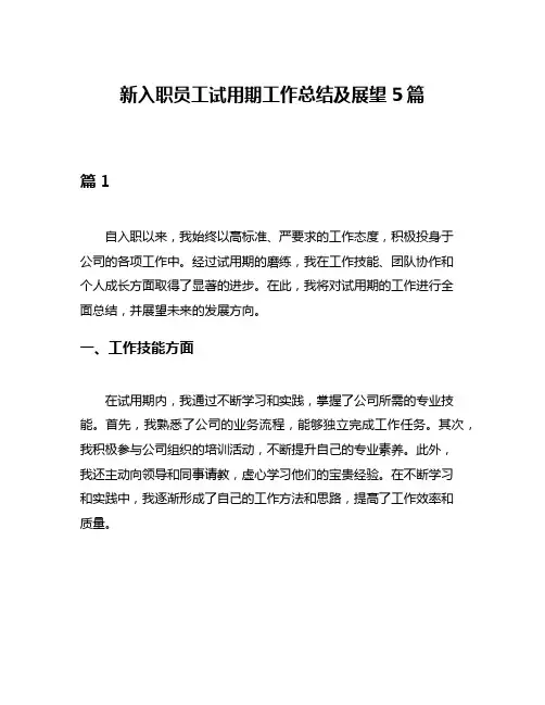新入职员工试用期工作总结及展望5篇