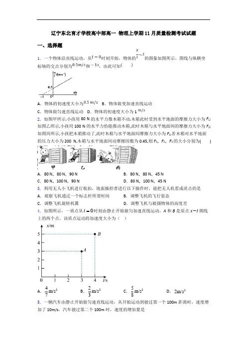 辽宁东北育才学校高中部高一 物理上学期11月质量检测考试试题