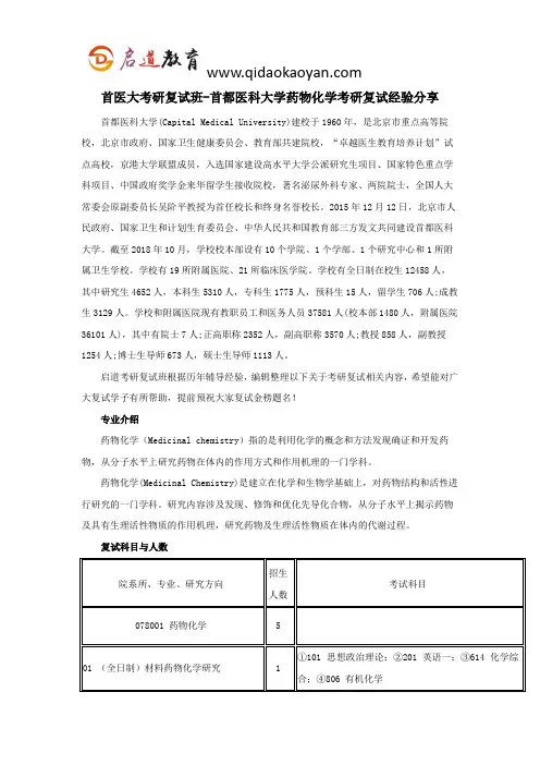首医大考研复试班-首都医科大学药物化学考研复试经验分享