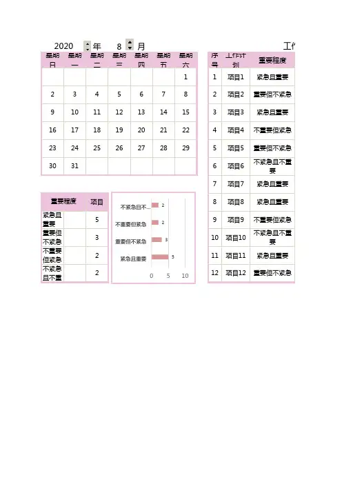 日历工作计划进度表