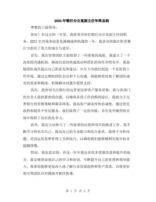 2024年银行办公室副主任年终总结