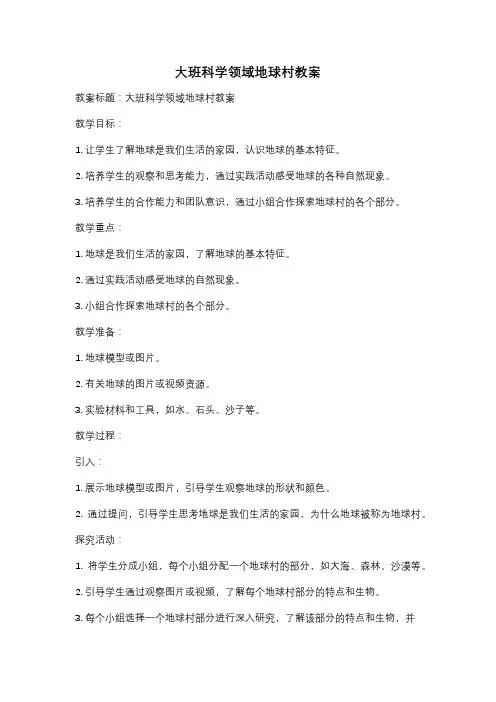 大班科学领域地球村教案