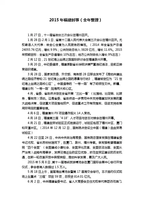2015年福建时事(全年整理)