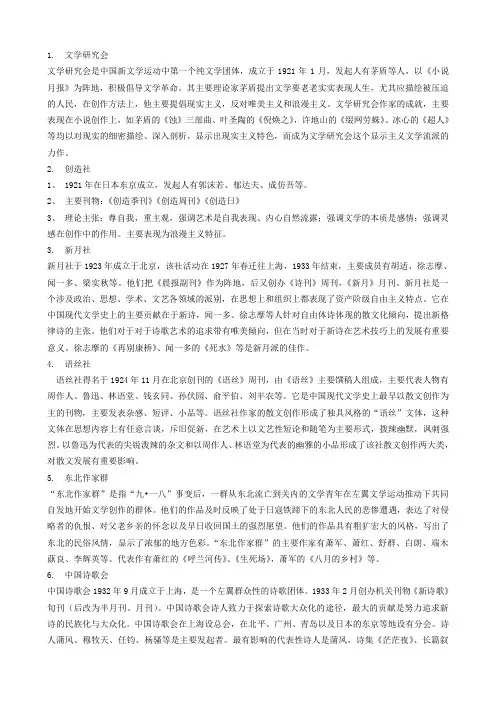 中国现代文学史必背名词解释