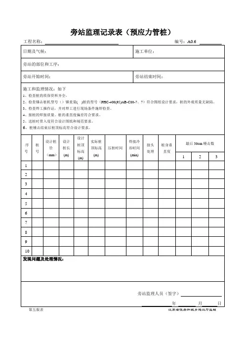 旁站监理记录表(预应力管桩)