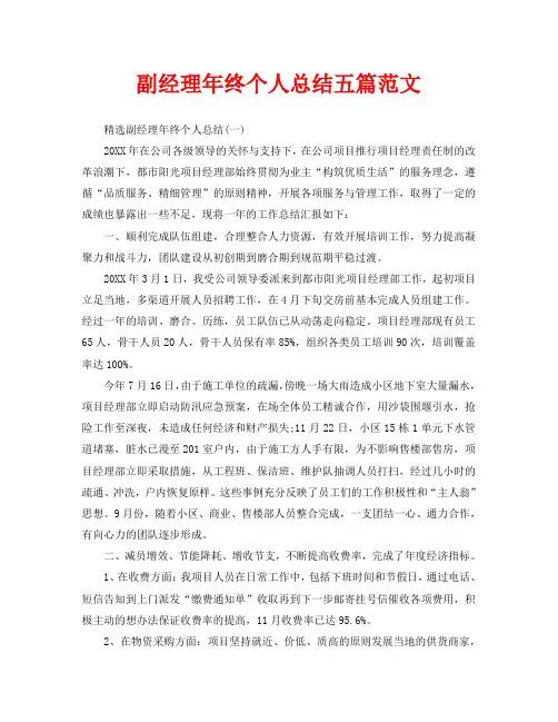副经理年终个人总结五篇范文