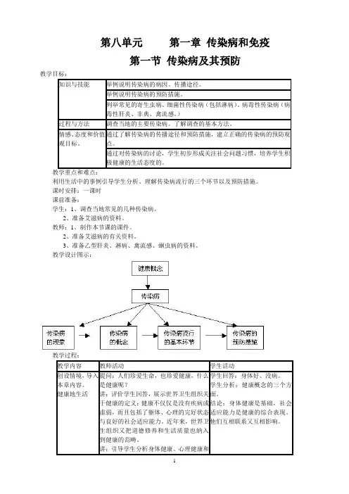 最新人教版八年级下册生物精品教案第一章  传染病和免疫-第一节  传染病及其预防