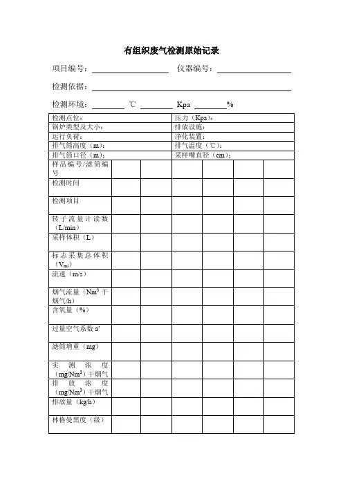 有组织废气检测原始记录