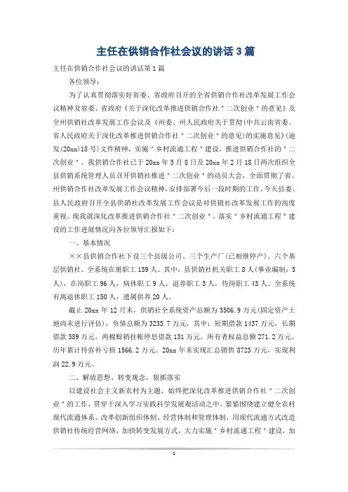 主任在供销合作社会议的讲话3篇
