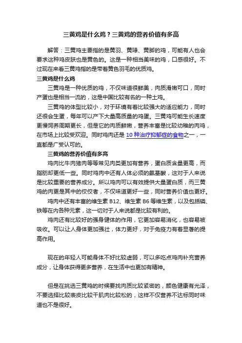 三黄鸡是什么鸡？三黄鸡的营养价值有多高