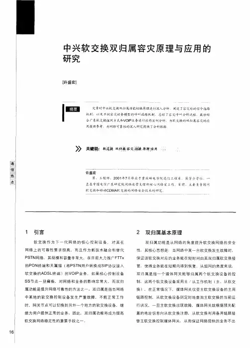 中兴软交换双归属容灾原理与应用的研究