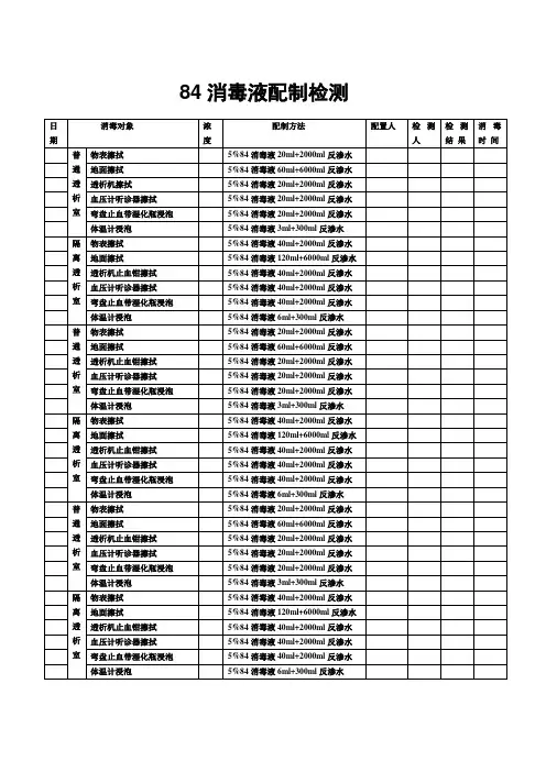 84消毒液配制检测本