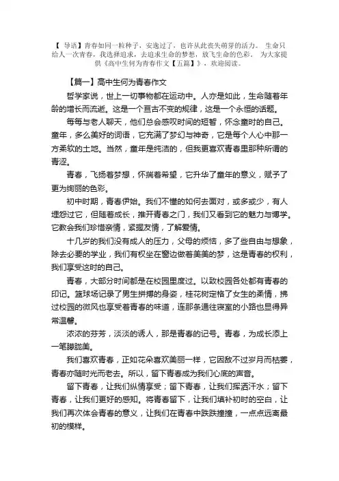 高中生何为青春作文【五篇】