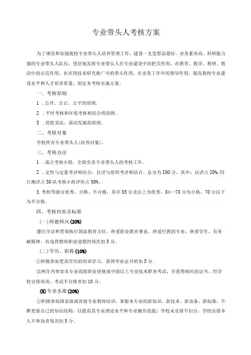 专业带头人考核方案