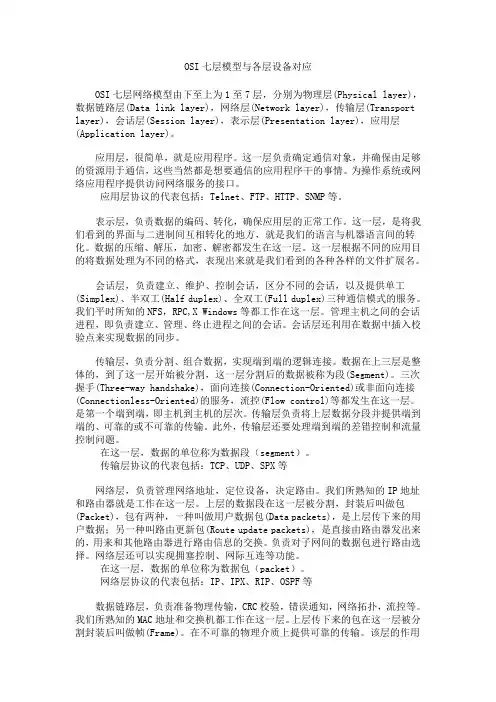 OSI七层模型与各层设备对应