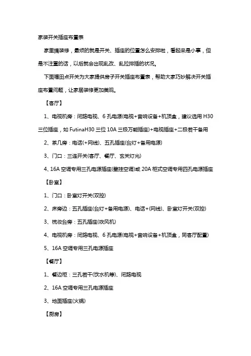 家装开关插座布置表,快快收藏起来