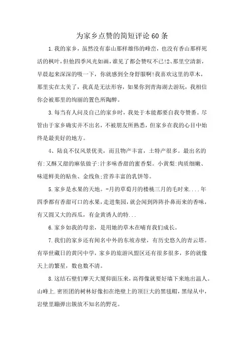 为家乡点赞的简短评论60条