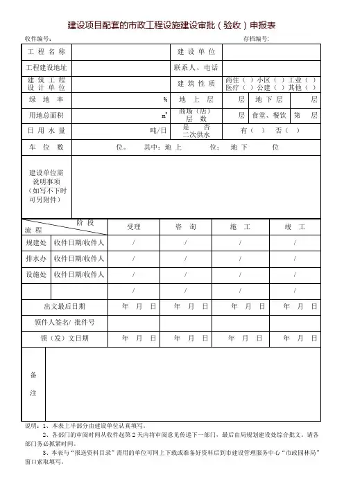 建设项目配套的市政工程设施建设审批(验收)申报表