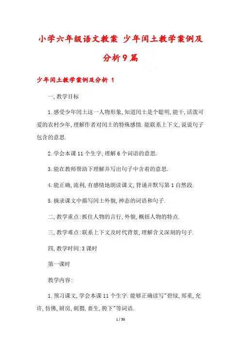 小学六年级语文教案 少年闰土教学案例及分析9篇