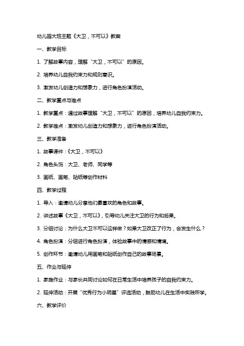 幼儿园大班主题大卫不可以大班教案