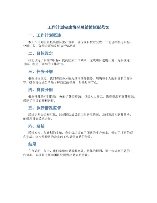 工作计划完成情况总结简短版范文